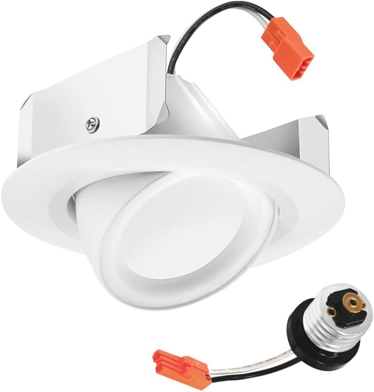 Juno 4 Inch Adjustable LED Recessed Lighting, RetroBasics Series Adjustable Gimbal LED Downlight Trim Kit, 4" Ceiling Light with 5-in-1 Switchable White Color, 700 Lumens, Matte White - Image 1